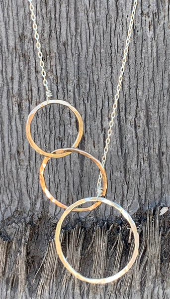 Mixed Metal Three Circles Long Lariat Trinity Necklace