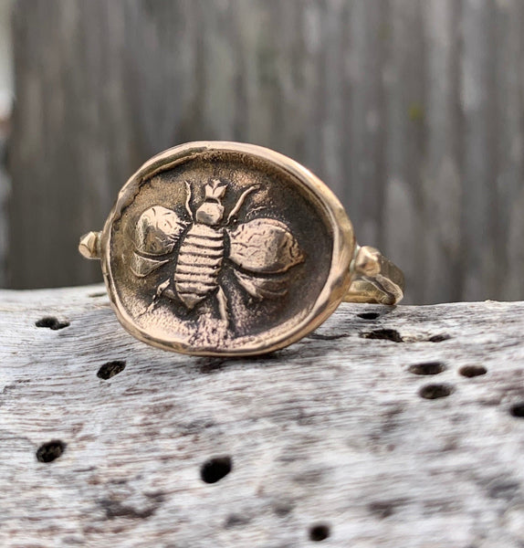 Bronze Bee Ring with 14K Gold Fill Band