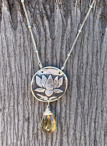 Sterling Silver Lotus Necklace with Citrine Drop