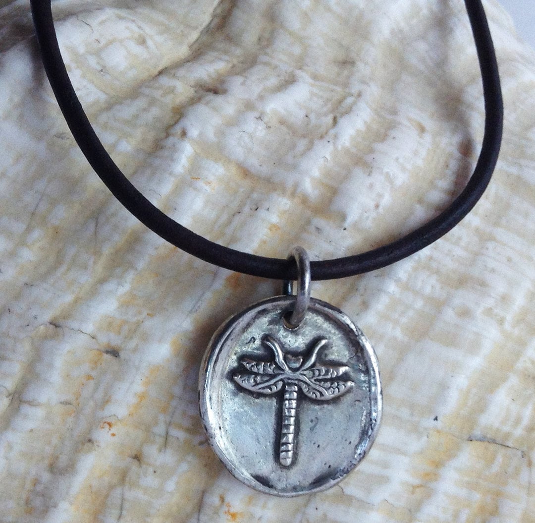 Handmade Sterling Silver Dragonfly Charm Adjustable Leather Bracelet