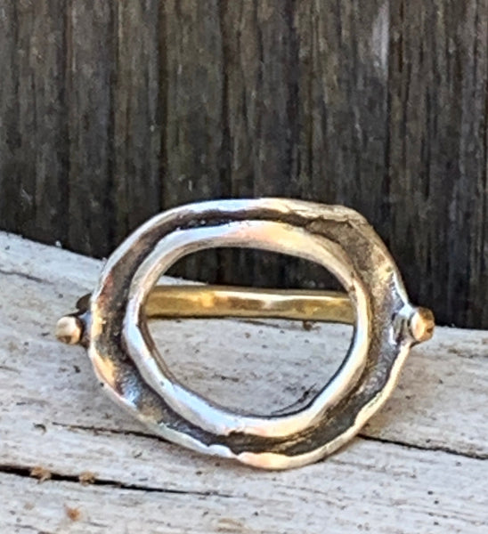 Organic Silver Circle ring with 14K Gold Fill Band