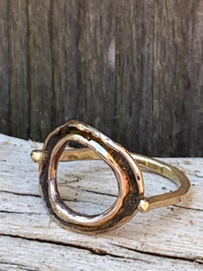 Organic Bronze Circle Ring with 14K Gold Fill Band