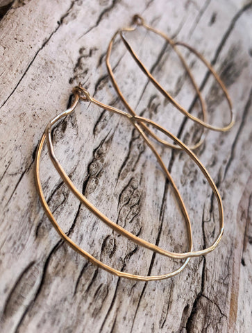 Hammered Double Hoop Gold Fill Earrings