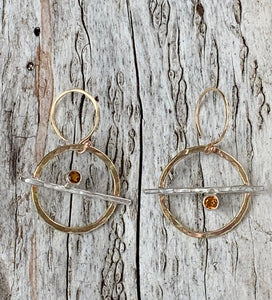 Mixed Metal Circle Earrings with Tube Set Citrine