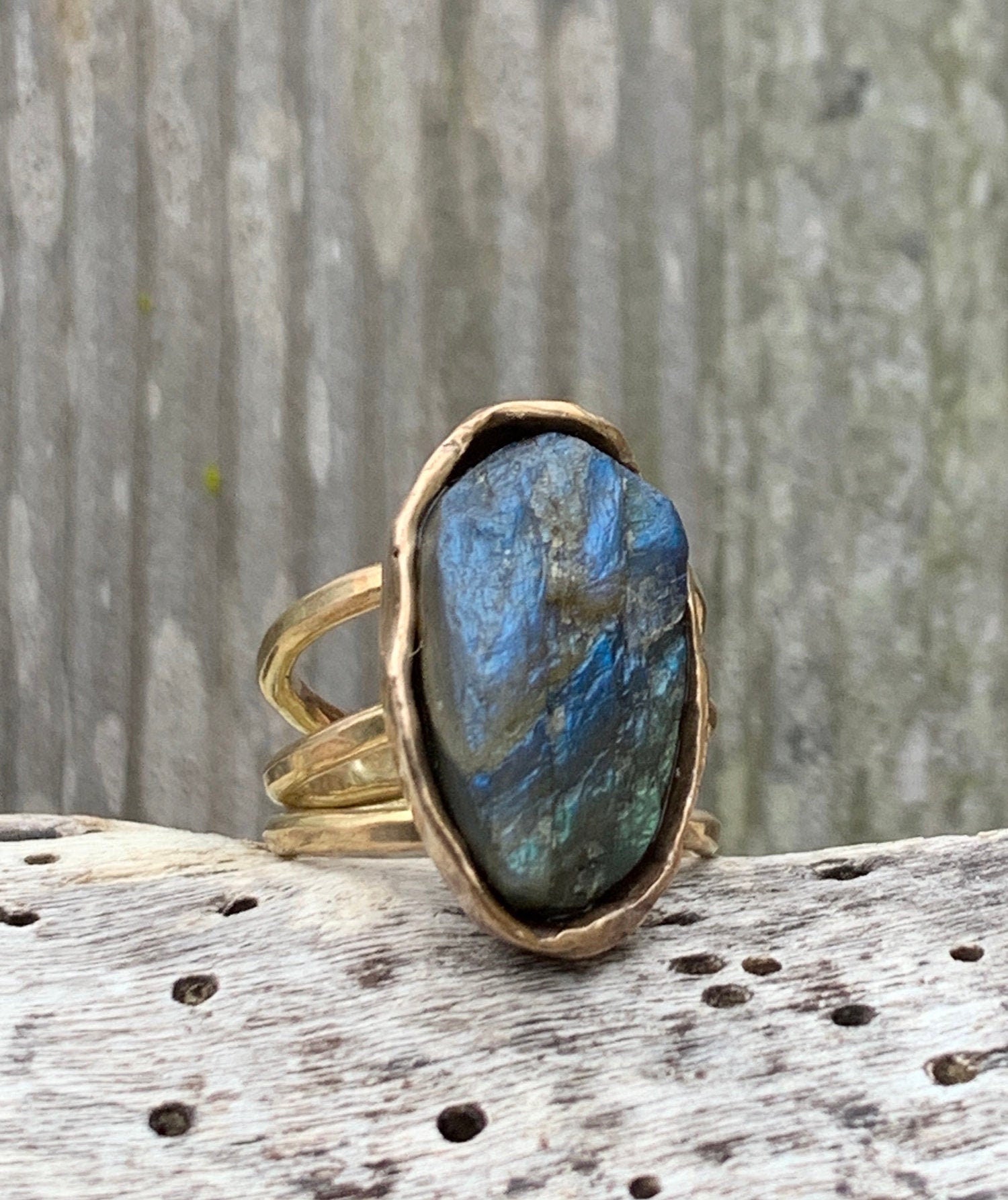 Handmade Gold Fill Oval Raw Labradorite Wrap Style Ring