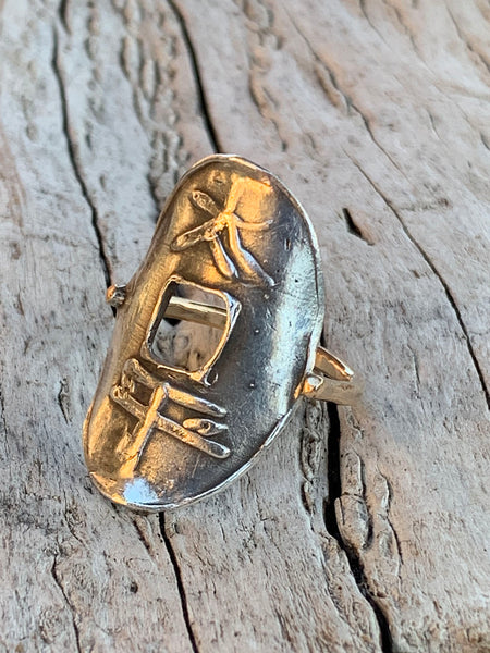 Sterling Silver I Ching Style "Peaceful" Ring with 14K Gold Fill Band