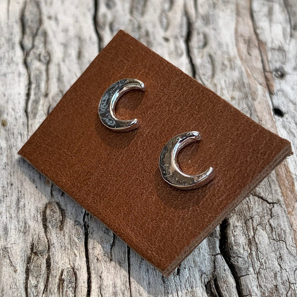 Handmade Bronze Crescent Moon Stud Earrings with 14K GF Posts