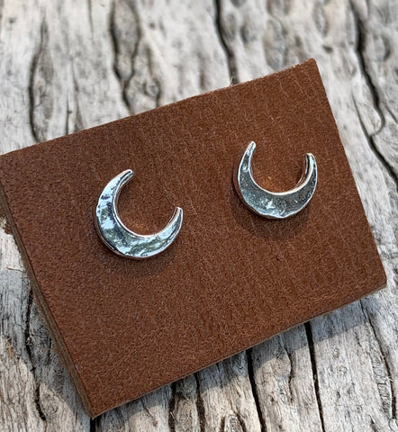 Handmade Sterling Silver Crescent Moon Stud Earrings