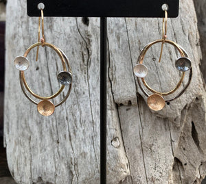 Handmade Mixed Metal Three Planets Earrings