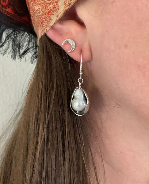 Sterling Silver Pod Earrings with Flame Ball Pearls