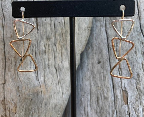 Mixed Metal 3 Triangle Earrings