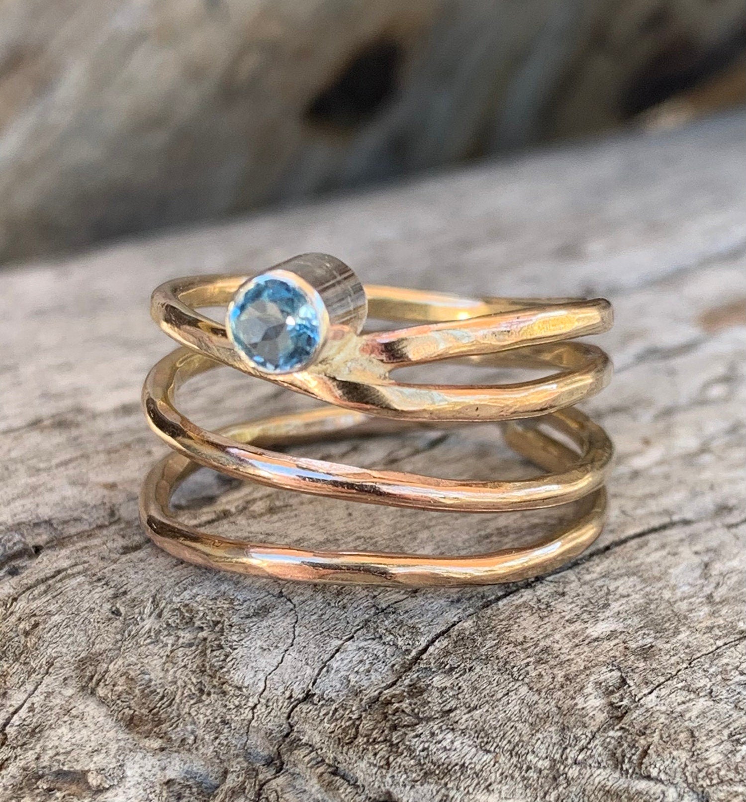 Gold Fill Wrap Ring with Tube Set Aquamarine