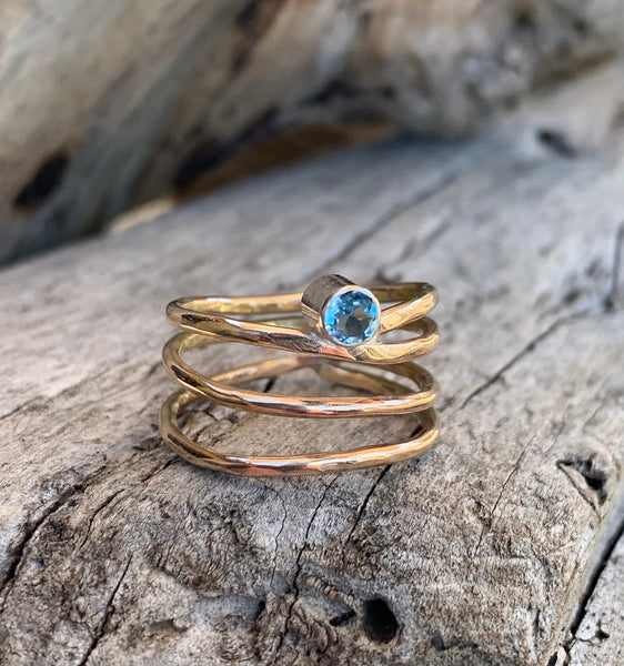 Gold Fill Wrap Ring with Tube Set Aquamarine