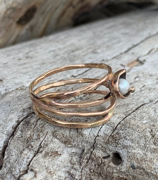 Gold Fill Wrap Ring with Fresh Water Pearl Set in a Pod