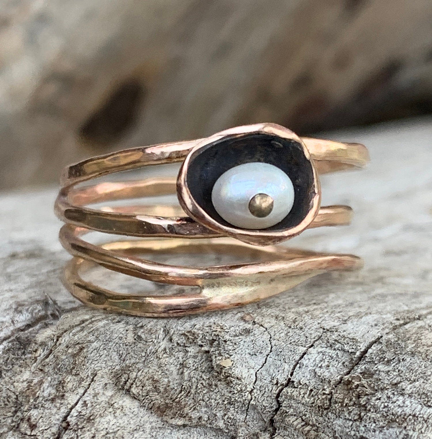 Gold Fill Wrap Ring with Fresh Water Pearl Set in a Pod