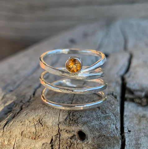 Sterling Silver Wrap Ring with Tube Set Citrine