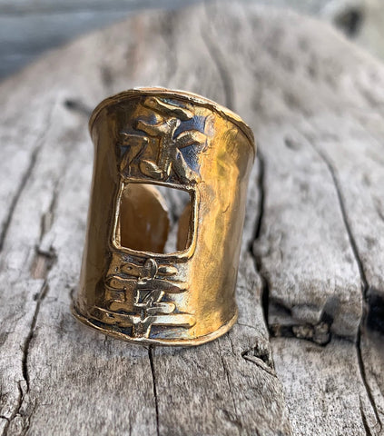 Mens Adjustable Bronze I Ching Style "Eternal Happiness" Cuff Ring