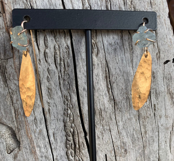 14K Gold Fill Feather Earrings with Prong Set Raw Carnelian