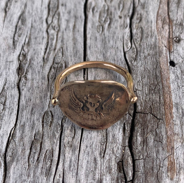 Bronze Guardian Angel Charm Ring with 14K Gold Fill Band