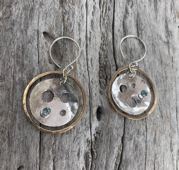 Mixed Metal Circle Earrings with Tube Set Citrine