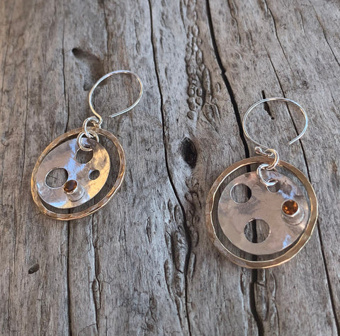 Mixed Metal Circle Earrings with Tube Set Citrine