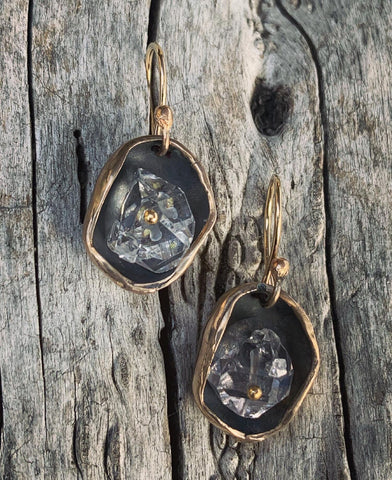 Bronze Herkimer Diamond Crystal Cave Earrings with 14K GF Ear Wires