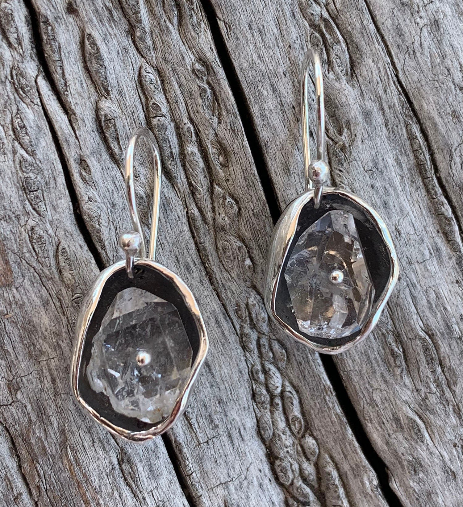 Sterling Silver Herkimer Diamond Crystal Cave Earrings