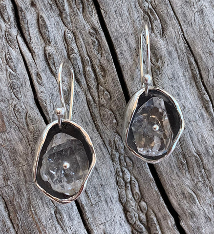 Sterling Silver Herkimer Diamond Crystal Cave Earrings