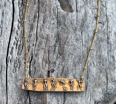 Bronze Cave Art Bar on 14K Gold Fill Chain