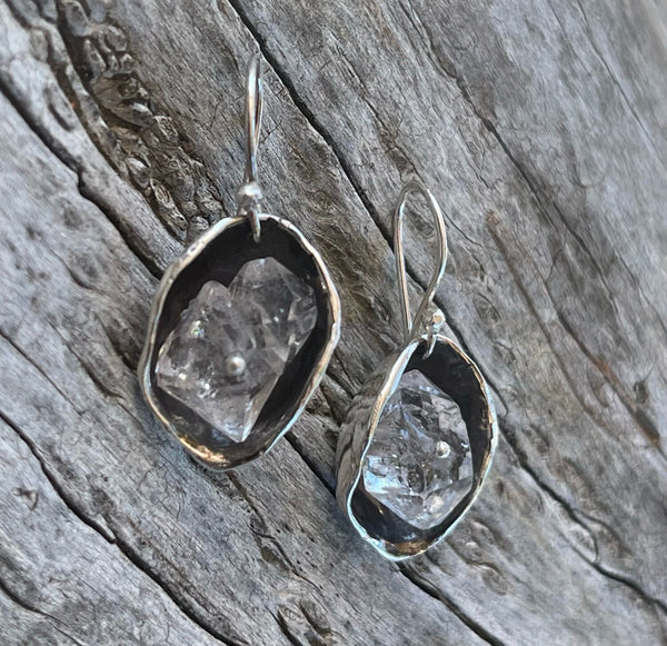 Large Sterling Silver Herkimer Diamond Crystal Cave Earrings