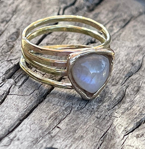 Handmade 14K Gold Wrap Ring with Triangular Bezel Set Moonstone