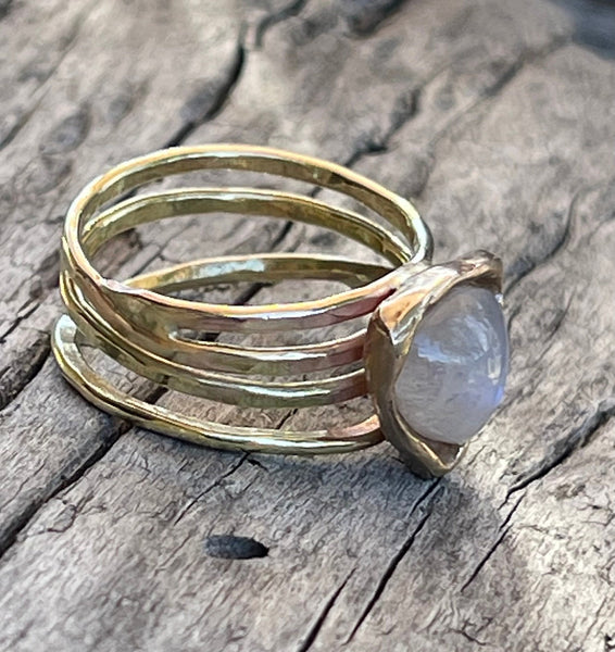 Handmade 14K Gold Wrap Ring with Triangular Bezel Set Moonstone