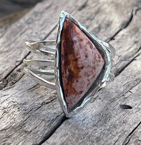 Handmade Sterling Silver Wrap Style Ring with Triangular Bezel Set Mexican Opal