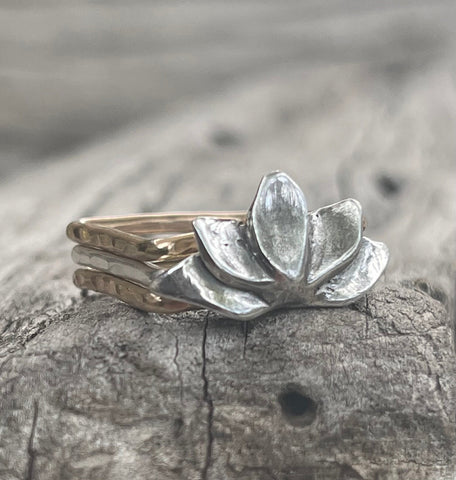 Mixed Metal Square Stacking Lotus Ring