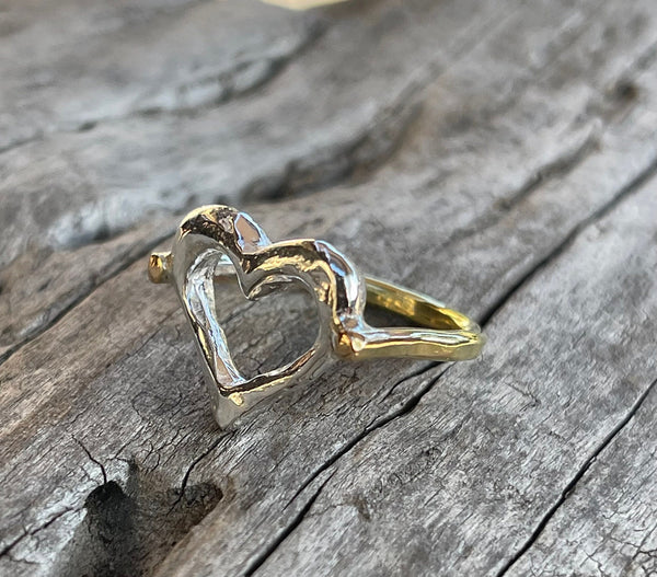 Sterling Silver Heart Ring with 14K Gold Fill Band