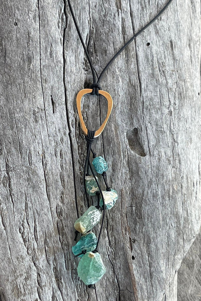 Handmade Bronze Organic Triangle Leather Adjustable Long Lariat Necklace with Roman Glass