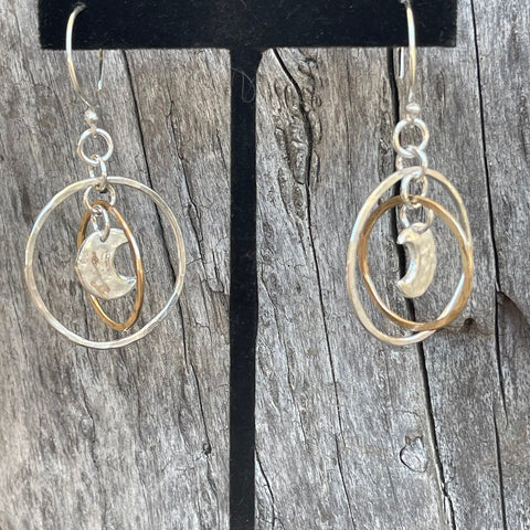 Sterling Silver Crescent Moon Double Hoop Earrings with Gold Fill 2nd Hoop