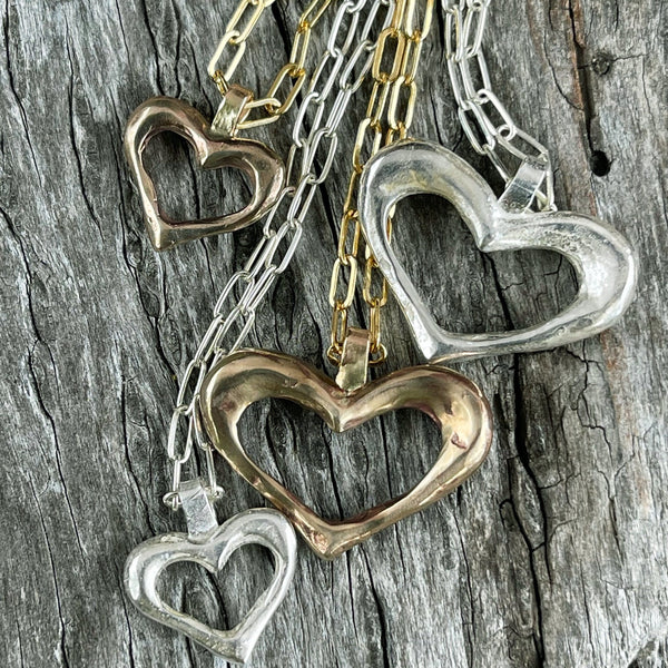 Bronze Organic Heart Pendant on 14K GF Paper Clip Chain