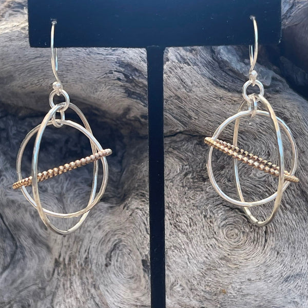 Gold Filled Saturn Double Hoop Earrings with Sterling Silver Beaded Wire