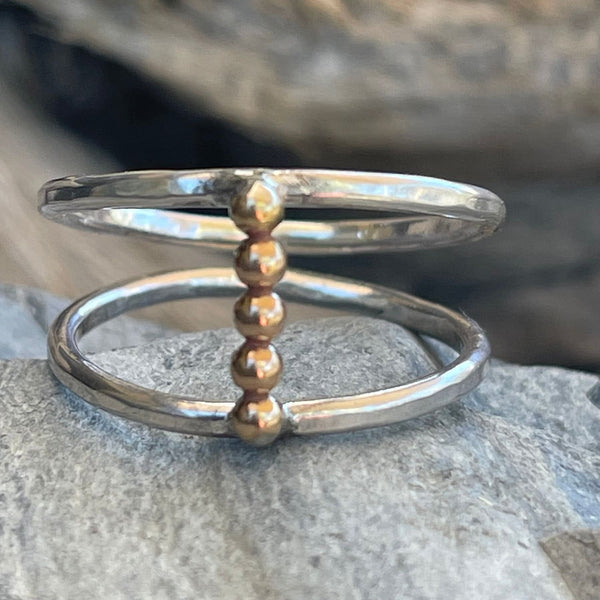 Gold Filled Double Band Ring with Sterling Silver Beads