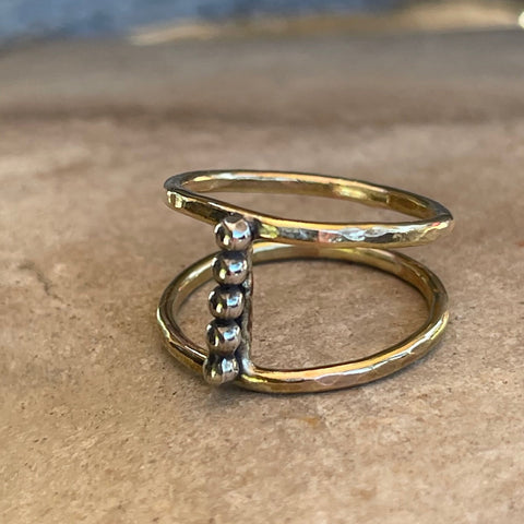 Gold Filled Double Band Ring with Sterling Silver Beads