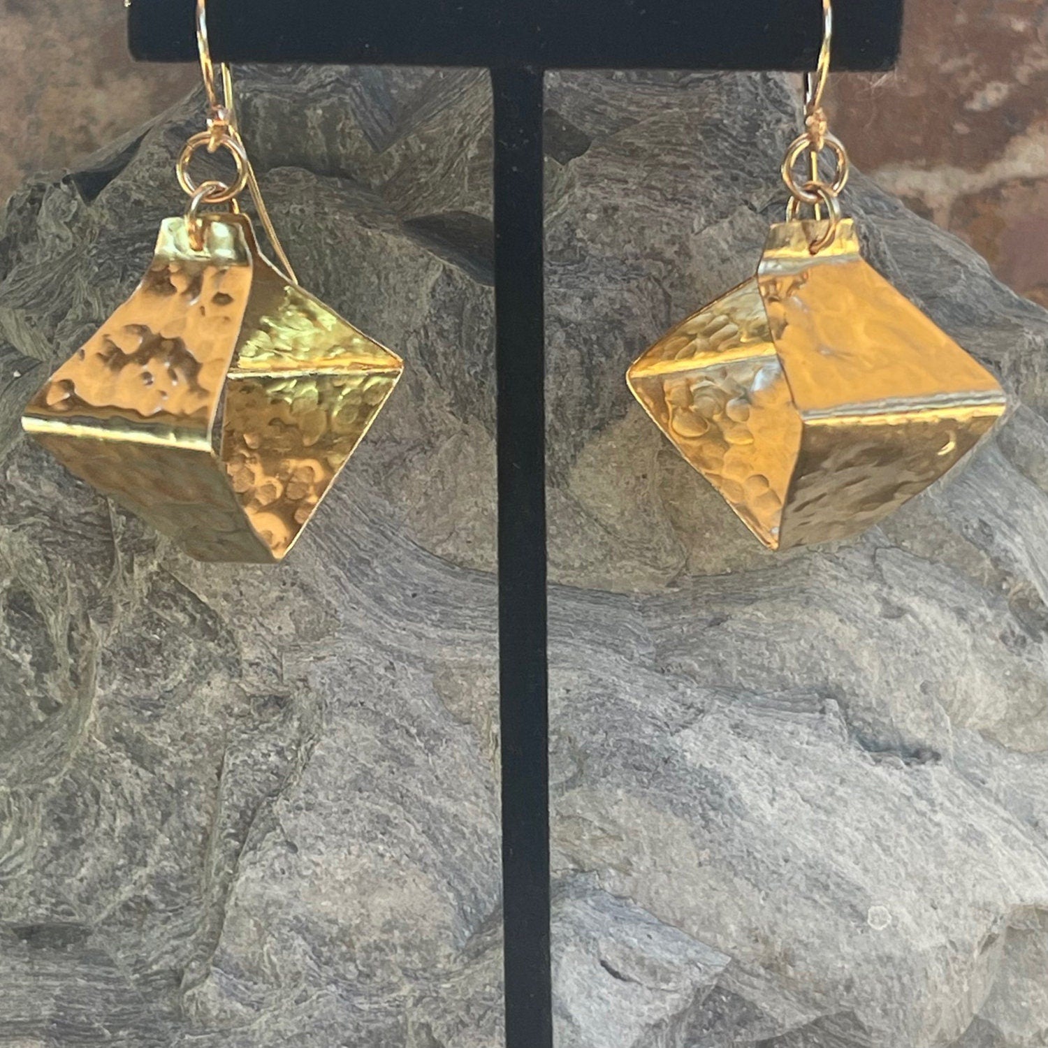 Hammered 14 k Gold Filled Box Style Lantern Earrings