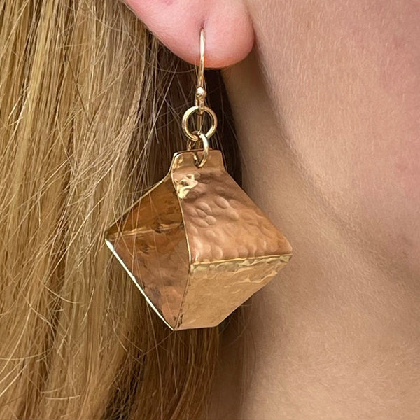 Hammered 14 k Gold Filled Box Style Lantern Earrings