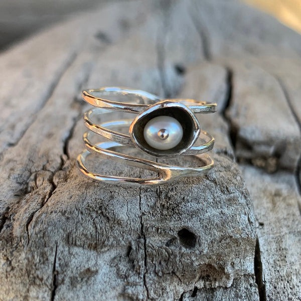 Gold Fill Wrap Ring with Fresh Water Pearl Set in a Pod