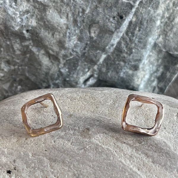 Handmade Organic Sterling Silver Square Post Earrings