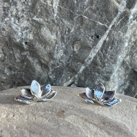 Handmade Sterling Silver Large Lotus Post Earrings