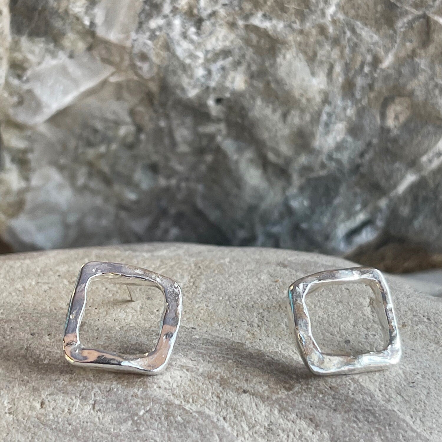 Handmade Organic Sterling Silver Square Post Earrings