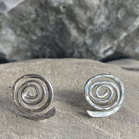 Handmade Sterling Silver Hammered Spiral Post Earrings