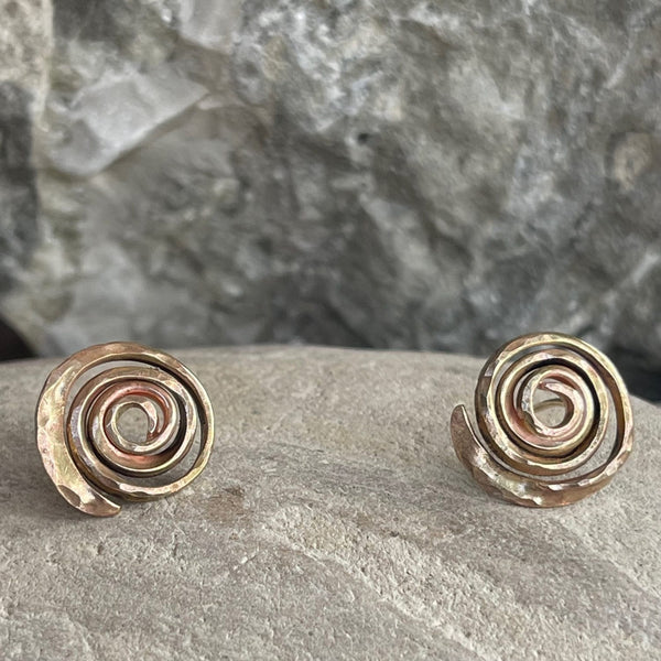 Handmade Sterling Silver Hammered Spiral Post Earrings