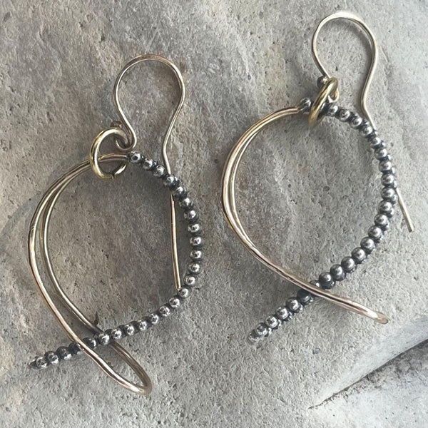 Gold Filled Looped Double Hoop Earrings with Sterling Silver Beaded Wire